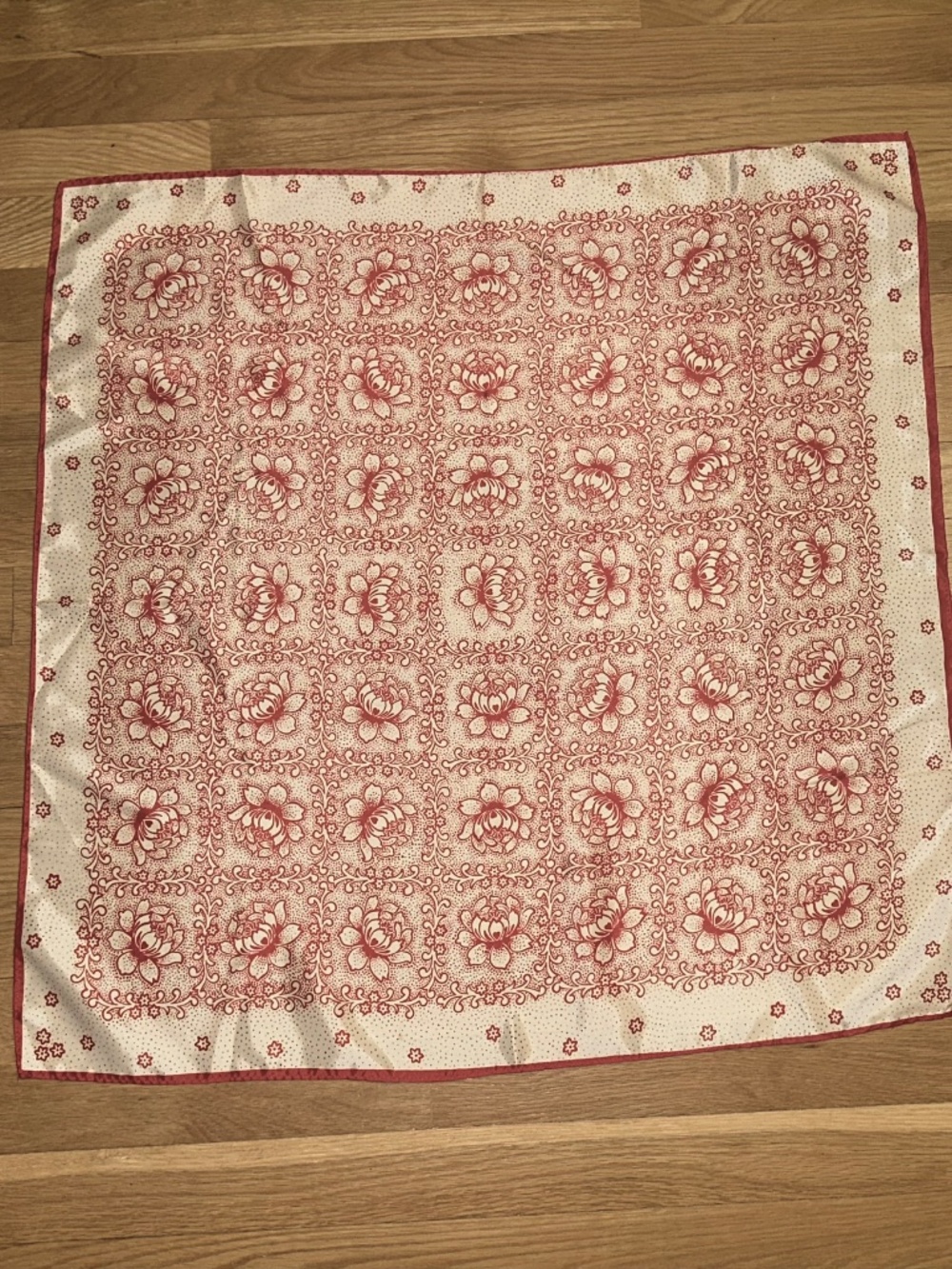 Vintage Square Red and Cream Floral Scarf